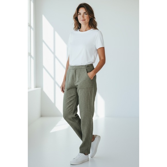 Athleta Pants - Athleta Voyager Linen Pants Women's 16 Olive Green Cropped‎ Adjustable Waist